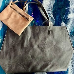 MUST BUNDLE! NWOT Under One Sky 3in1 Reversible Bag Magnet closure Gray /Camel